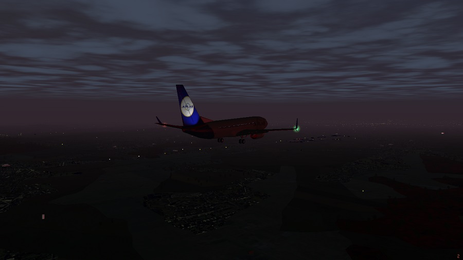 Boeing 737-800 (split scimitars) in the New Atlas Virtual Airlines Livery, moments before landing at EBBR in the evening. 